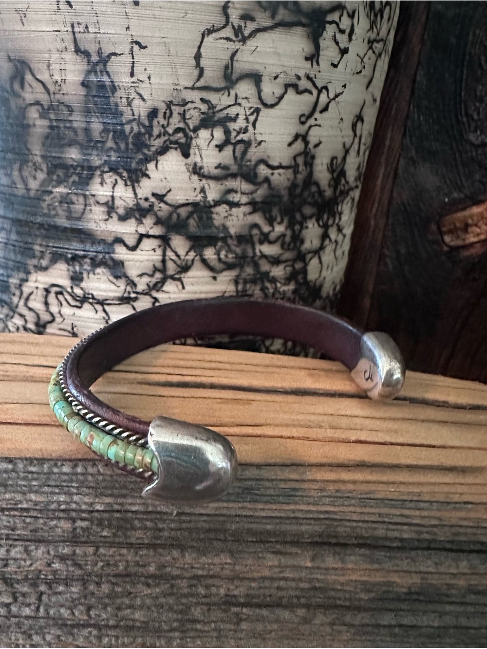 Charlie Favour leather and Turquoise Bead Leather Cuff Bracelet - Picture 4 of 6